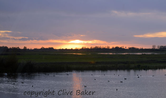 Sun setting over water